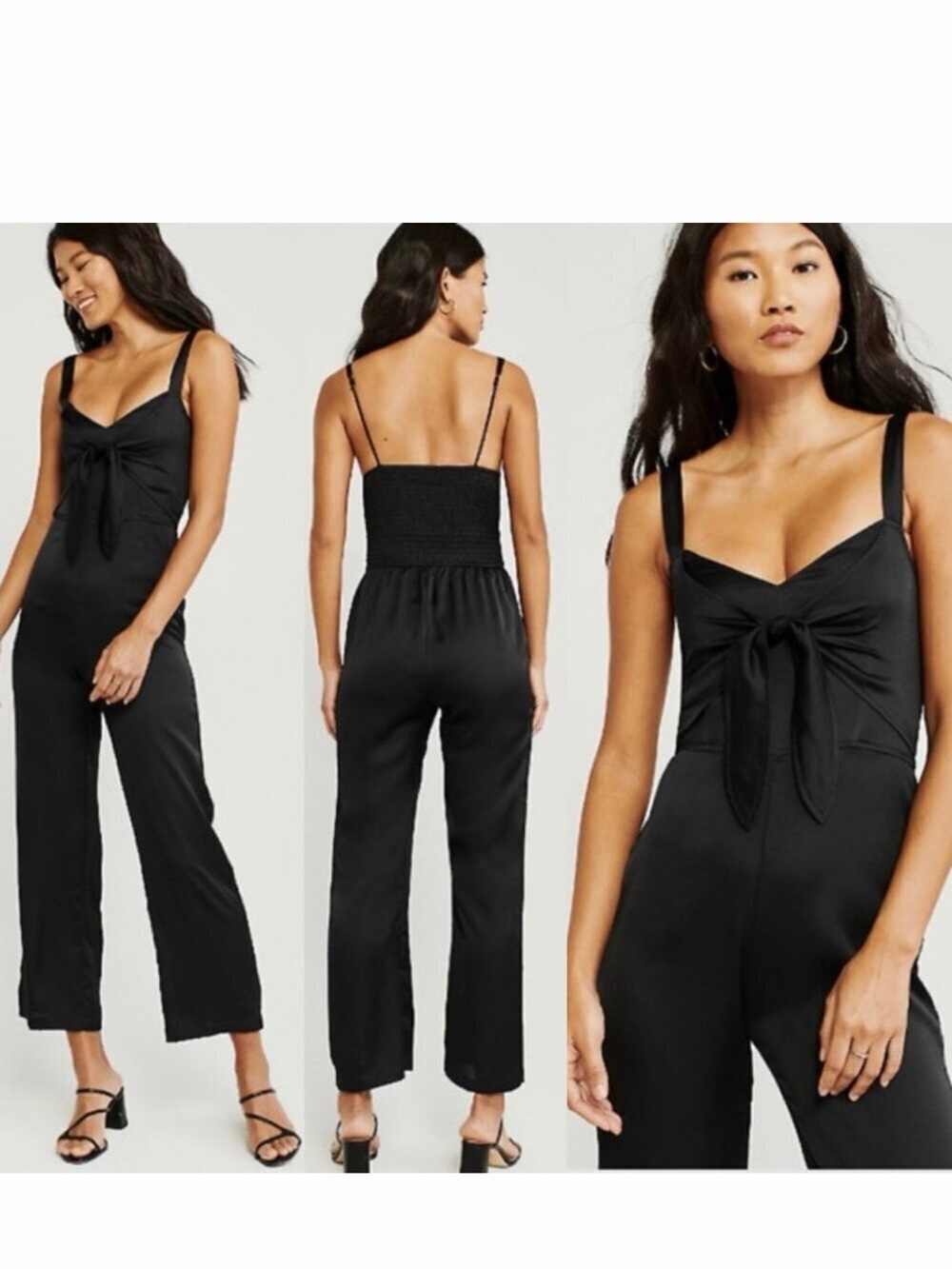 Abercrombie & Fitch Black Tie-Front Wide-Leg Jumpsuit